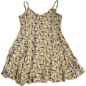 Rhapsodielle size large cream sleeveless mini dress red & yellow flowers EUC